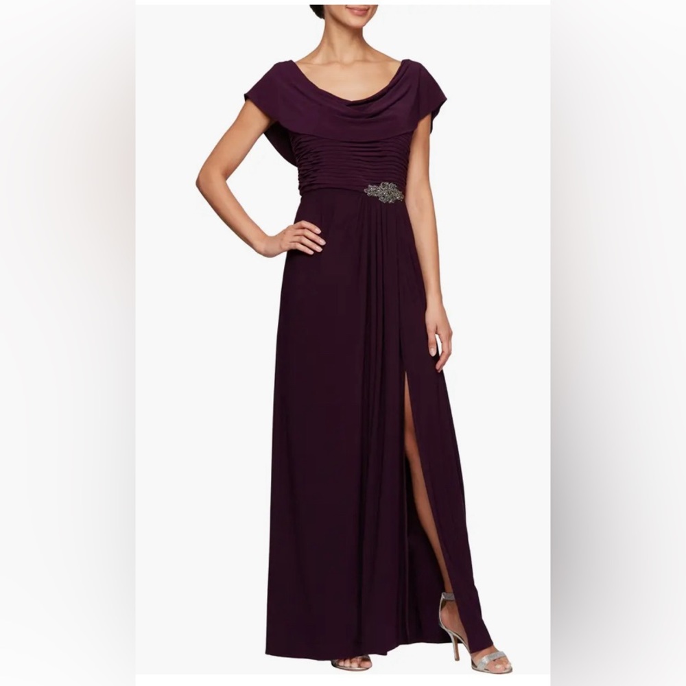 NWT Alex Evenings Cowl Neck Beaded Waist Gown Size 10